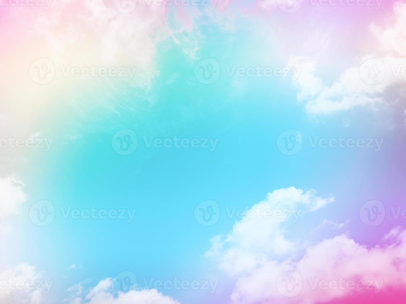 beauty sweet pastel red blue colorful with fluffy clouds on sky. multi color rainbow image. abstract fantasy growing light photo