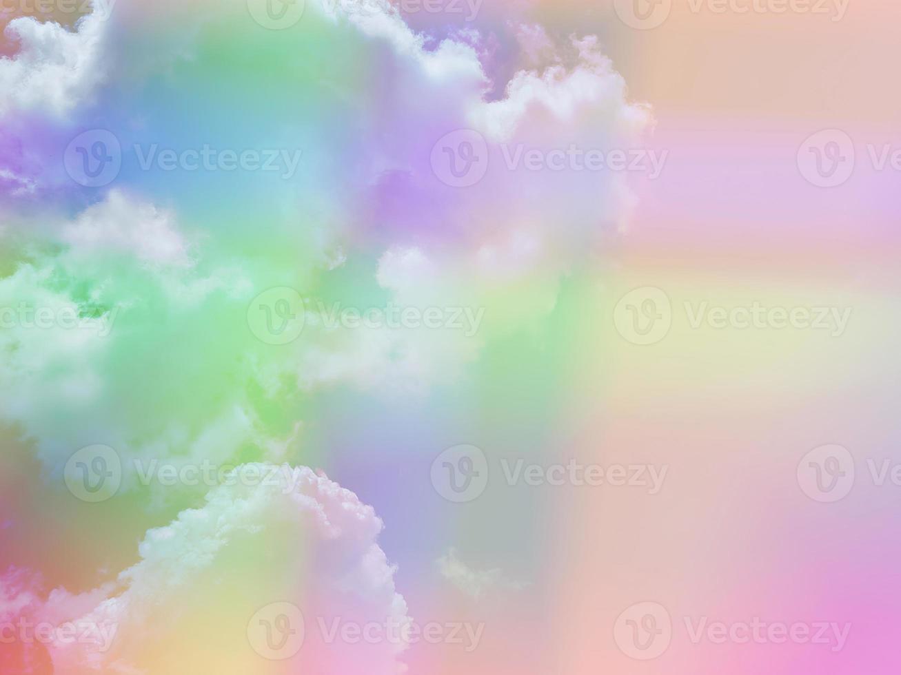 beauty sweet pastel pink green colorful with fluffy clouds on sky. multi color rainbow image. abstract fantasy growing light photo