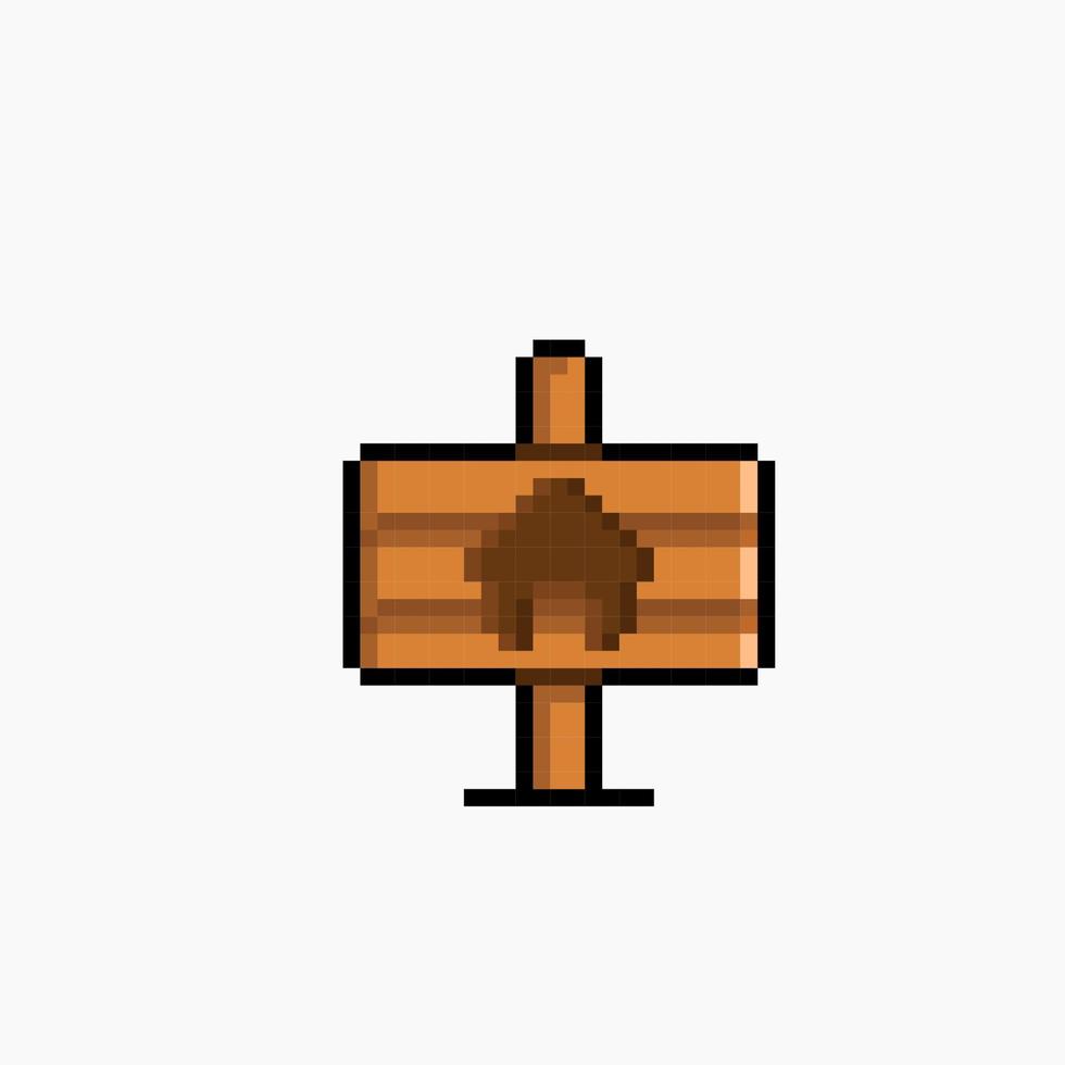 wooden home sign in pixel art style vector