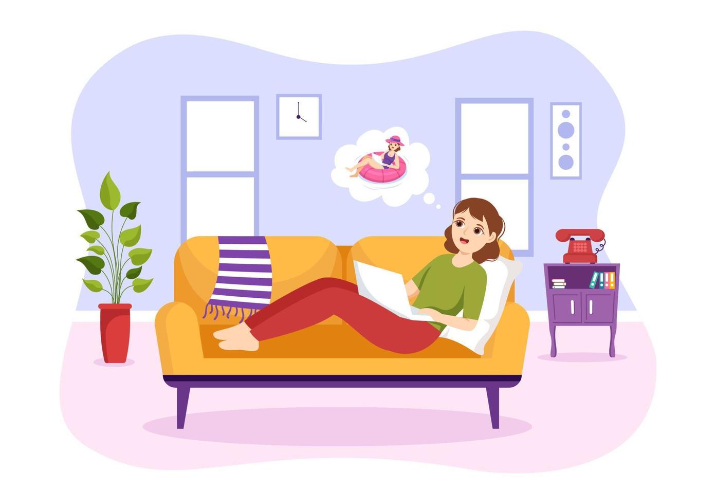 People Daydreaming Illustration with Imagining and Fantasizing in Bubble for Landing Page or Poster Templates in Flat Cartoon Hand Drawn vector