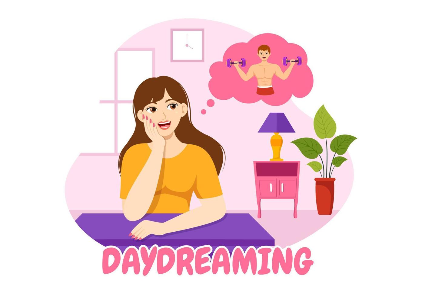 People Daydreaming Illustration with Imagining and Fantasizing in Bubble for Landing Page or Poster Templates in Flat Cartoon Hand Drawn vector