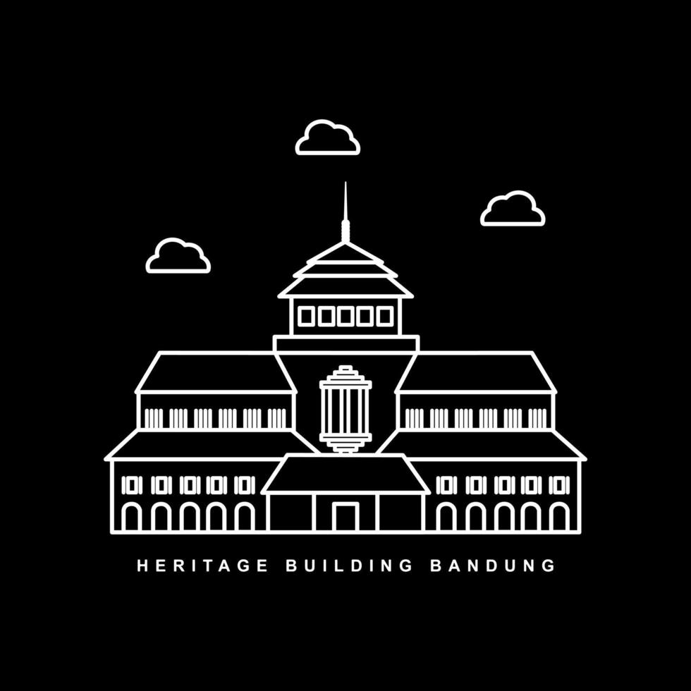 Bandung ciudad punto de referencia. museo edificio. contorno icono vector diseño