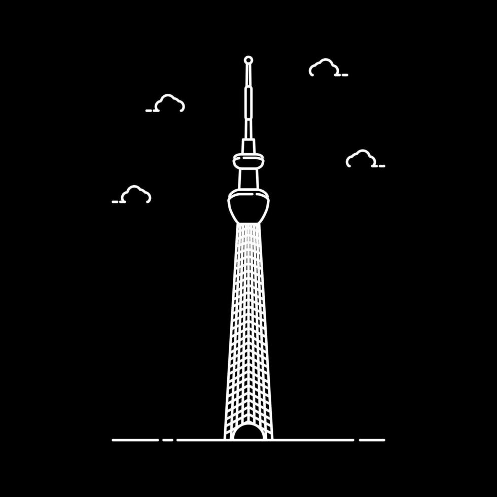 Tokyo Skytree Illustration. Japan Building Landmark. Outline Icon Vector Design