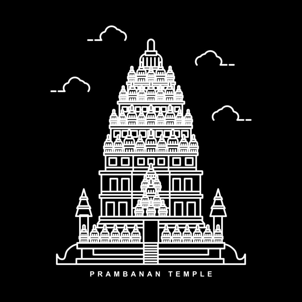 Prambanan Temple Illustration. Indonesia Historical Building. Outline Icon Vector Design