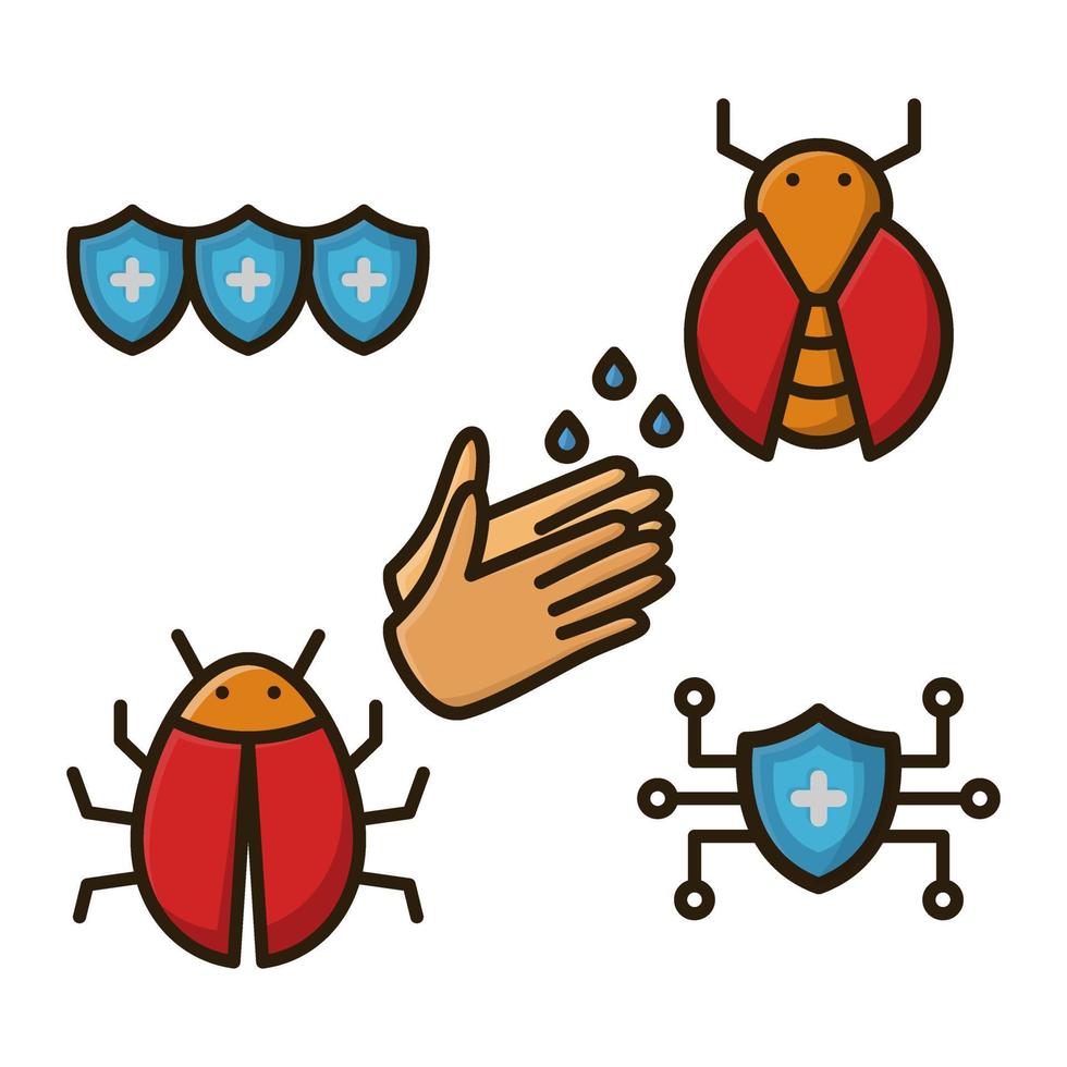 Lavado manos. inmune sistema. virus y bacterias lleno contorno icono diseño vector