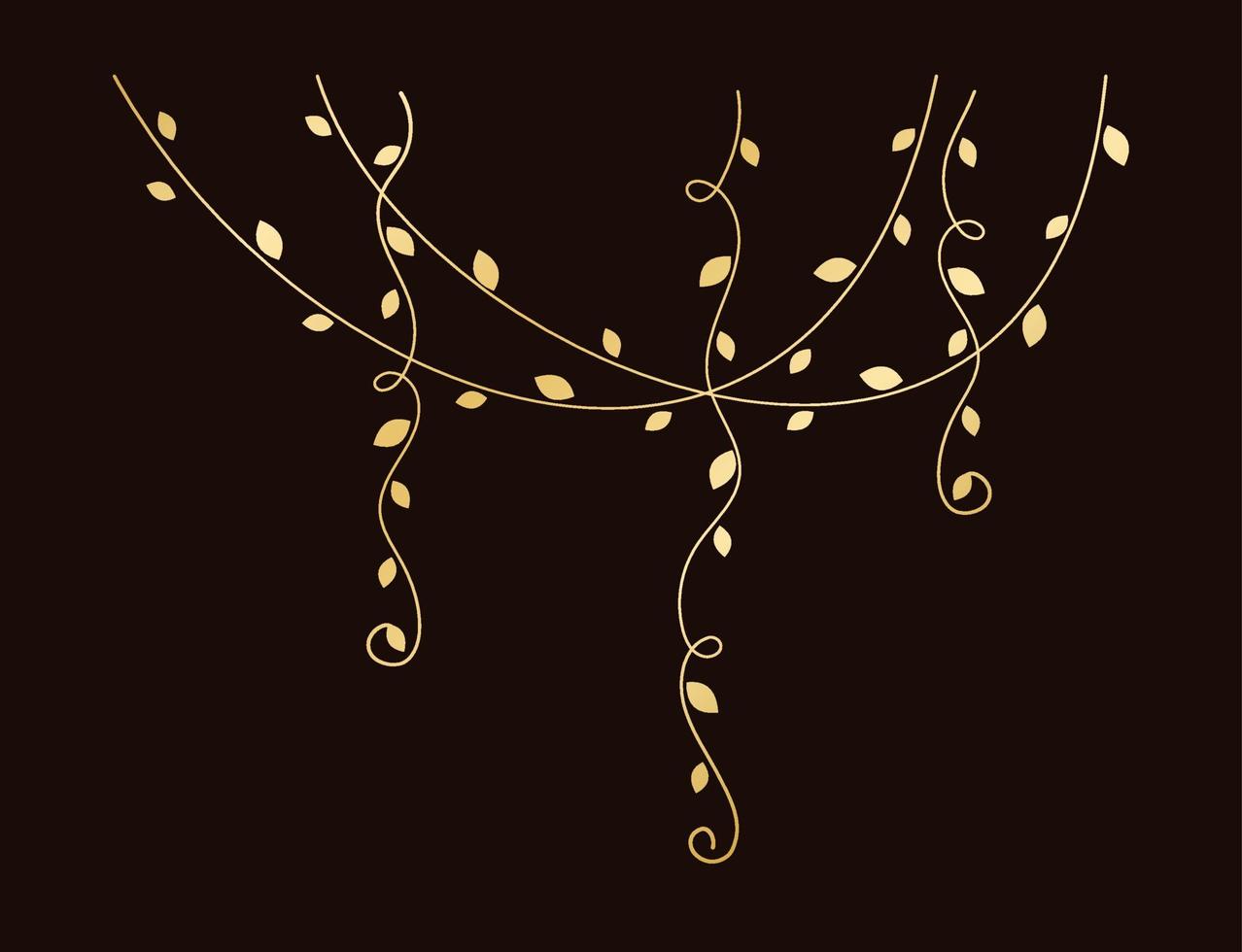 Gold hanging vines vector illustration. Golden floral botanical vine curtain design element