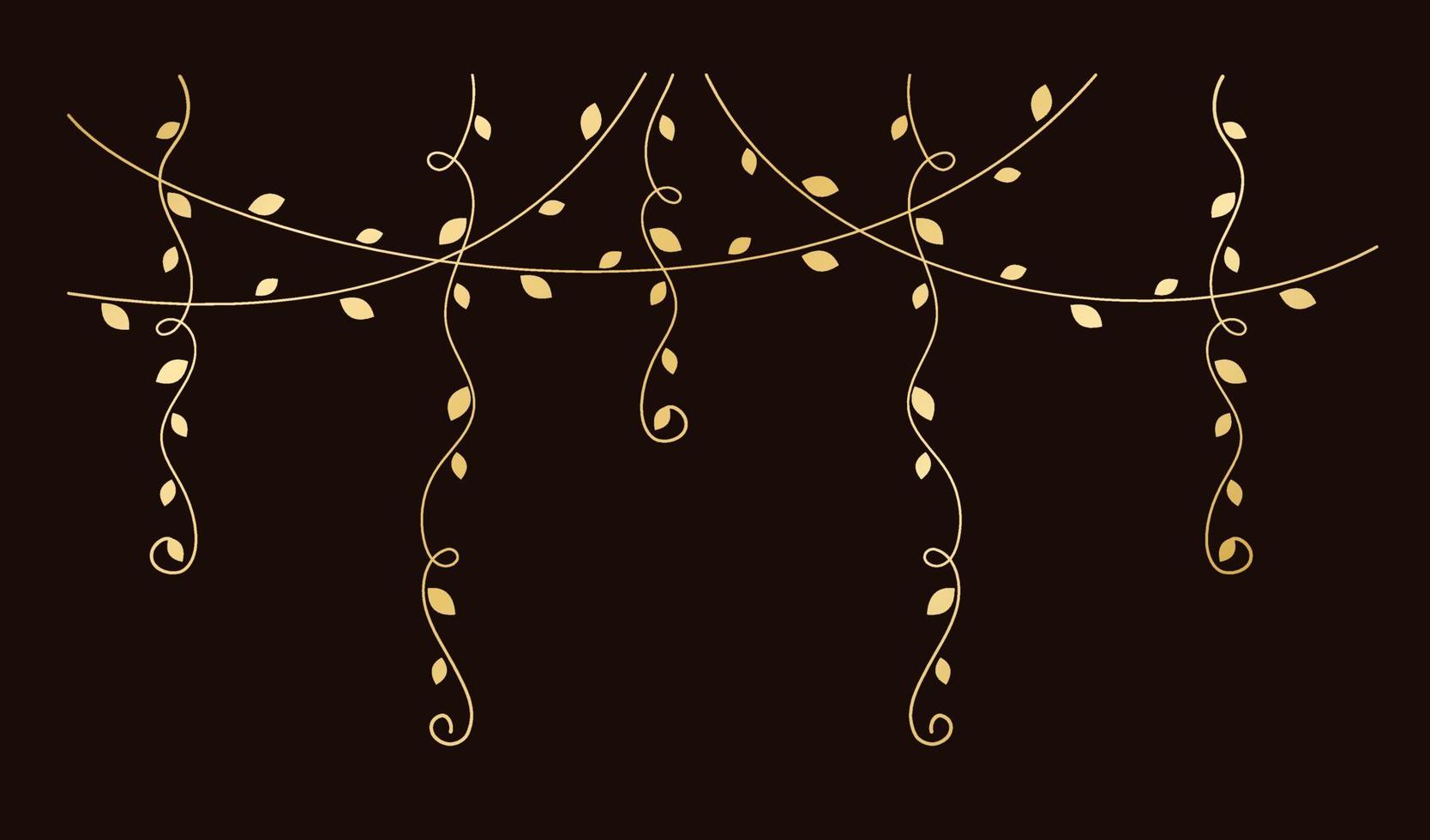 Gold hanging vines vector illustration. Golden floral botanical vine curtain design element