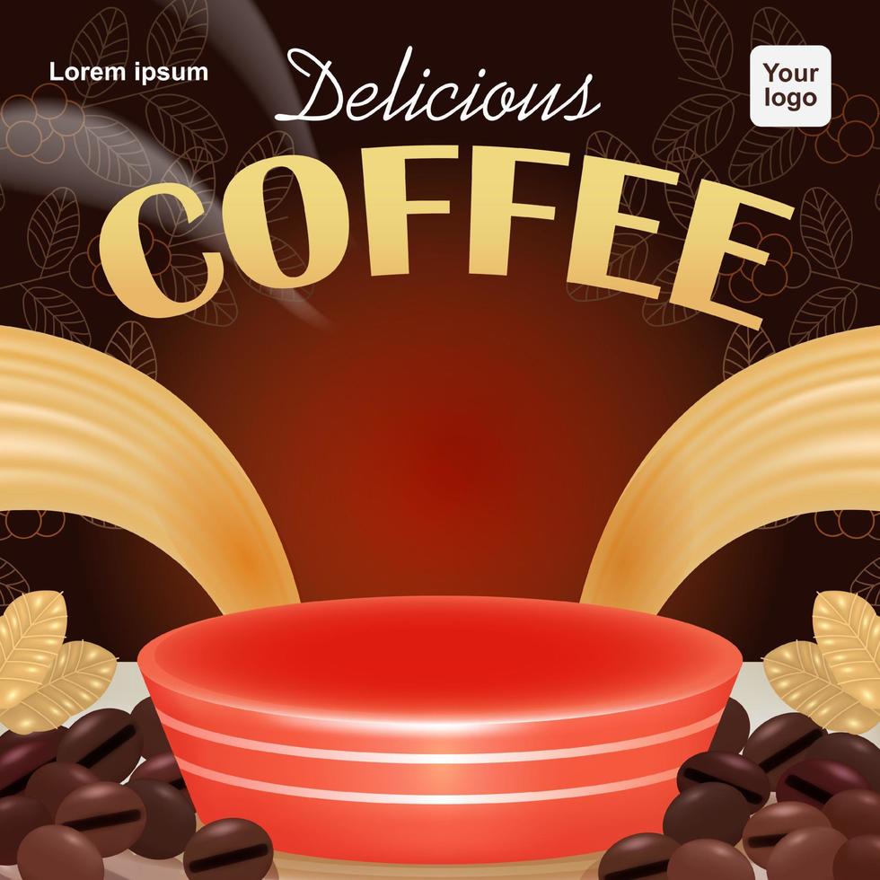 Deslicous Coffee, 3d vector podium background with coffee bean ornament. Can be used for product background