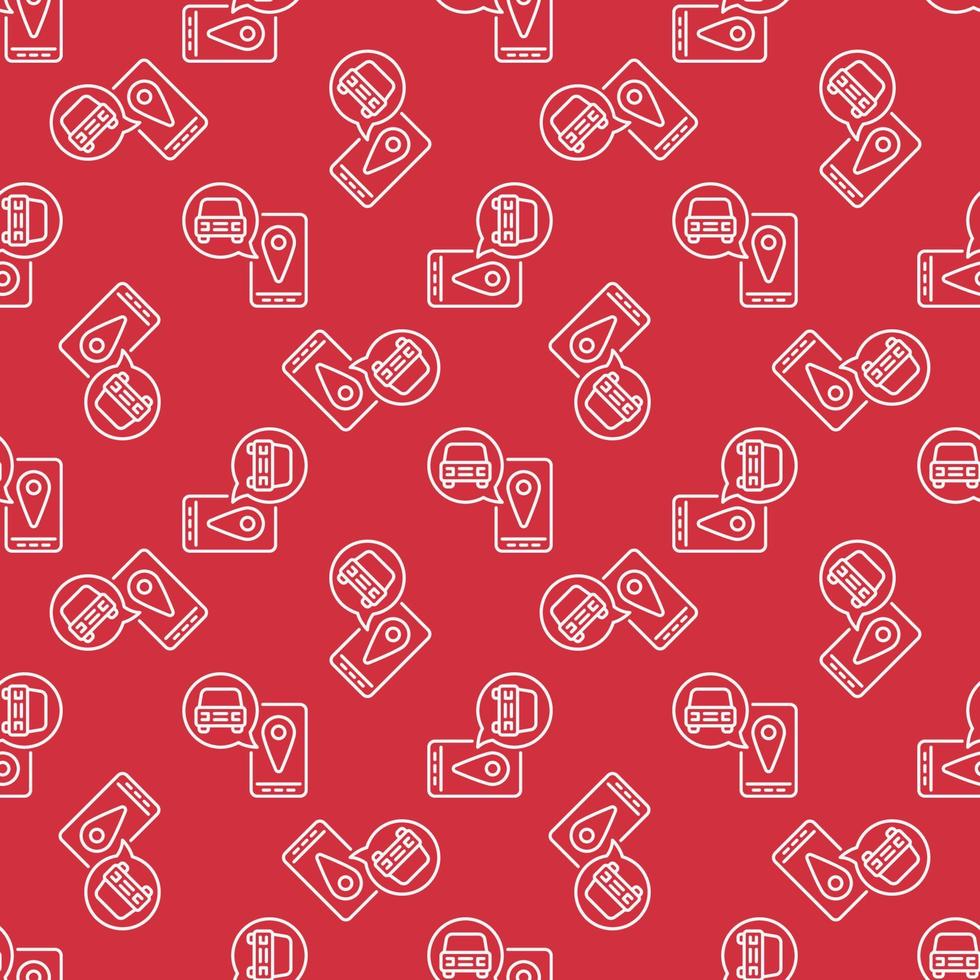 Car Sharing Smartphone App vector line red seamless pattern