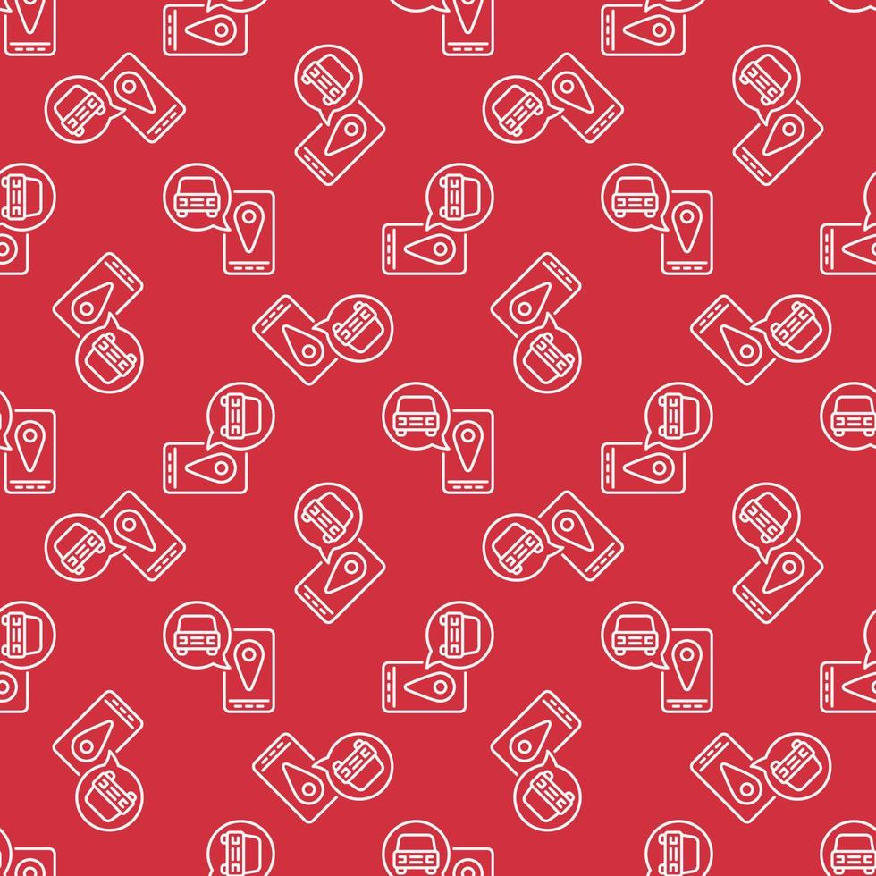 Car Sharing Smartphone App vector line red seamless pattern