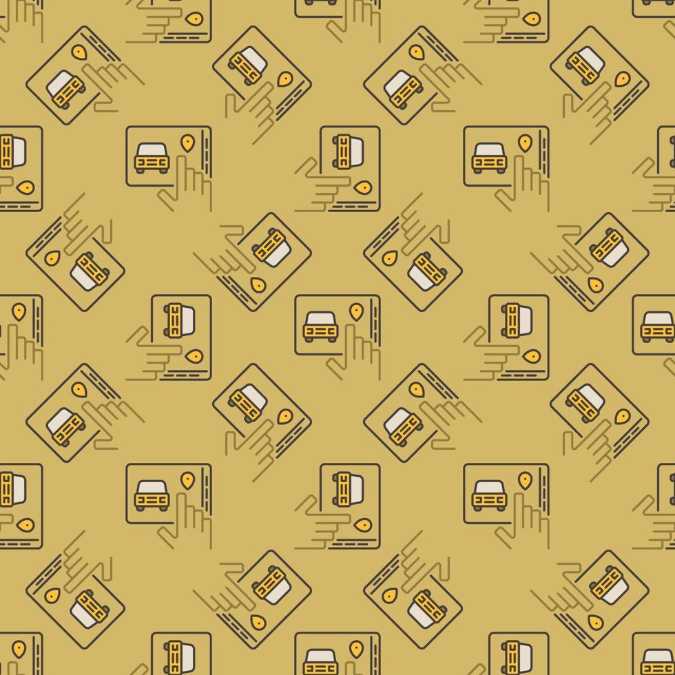 Car sharing App on Tablet Screen with Hand vector yellow seamless pattern