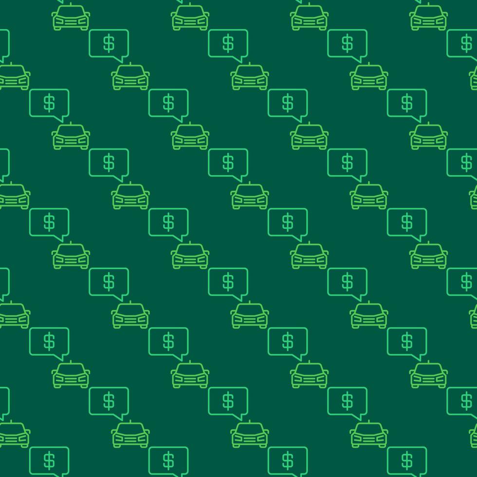Car with Dollar sign in Speech Bubble vector line green seamless pattern