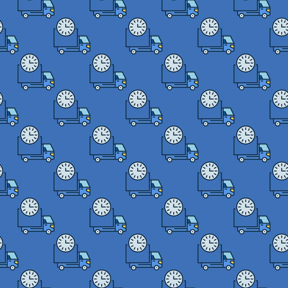 Clock and Truck vector Delivery Time colored seamless pattern