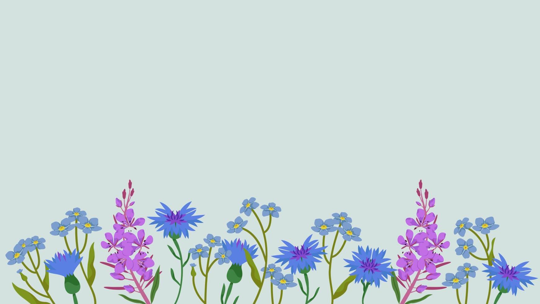 Banner with wildflowers in cartoon style. vector