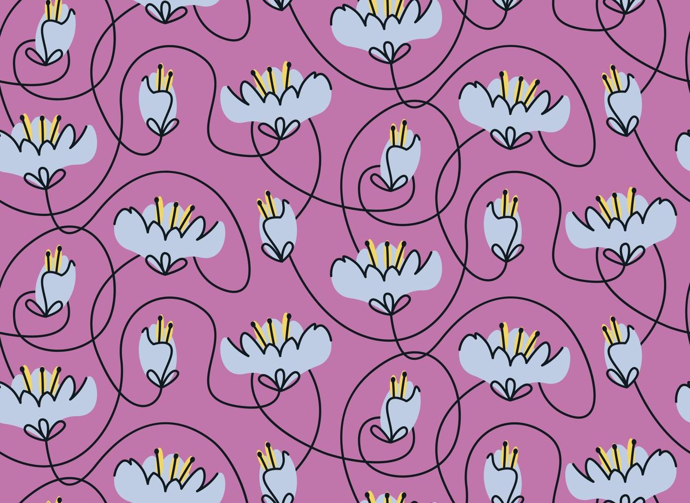 Seamless pattern with crocus heads. Beautiful nature texture in doodle style. vector