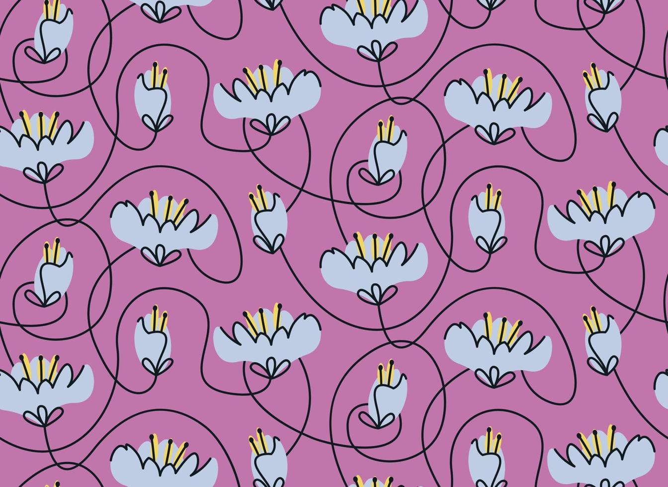 Seamless pattern with crocus heads. Beautiful nature texture in doodle style. vector