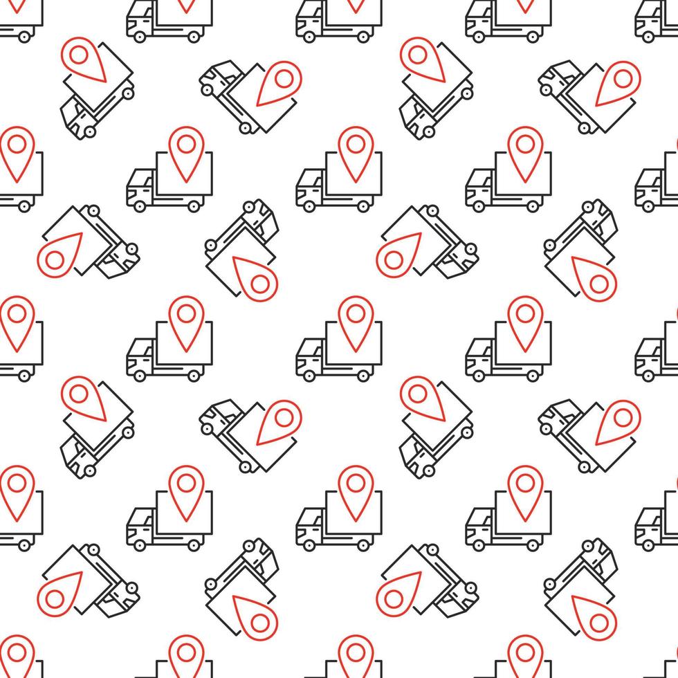 Delivery Truck with Geo Pin vector Location line seamless pattern