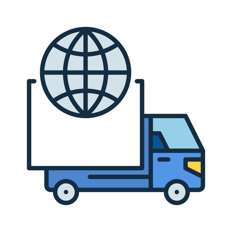Truck with Earth Globe vector Global Delivery concept colored icon
