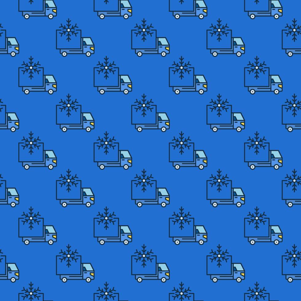 Truck Refrigerator and Snowflake vector blue seamless pattern