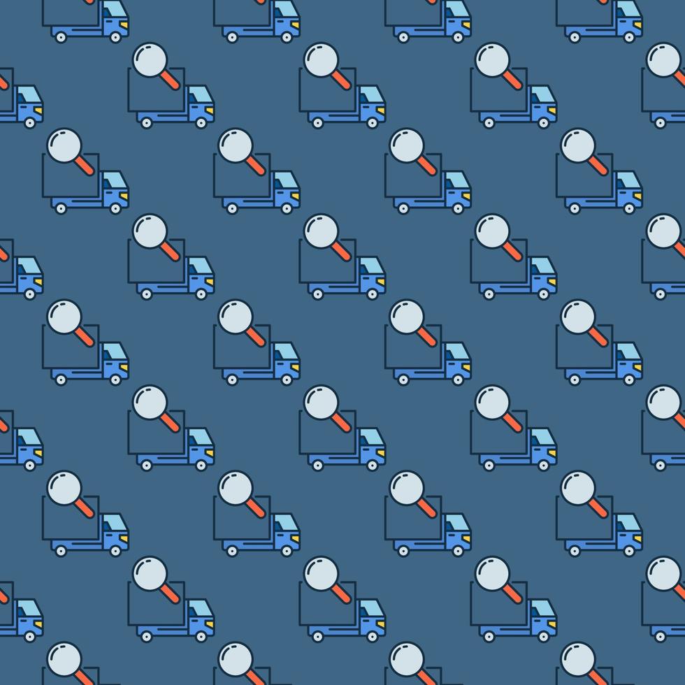 Delivery Truck and Magnifier vector colored seamless pattern