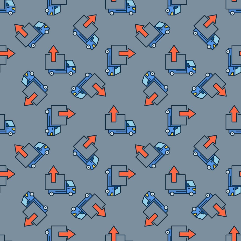 Delivery Truck with Red Arrow vector colored seamless pattern