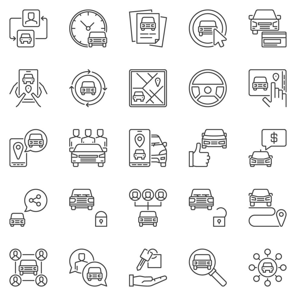 Car Sharing outline icons set - Carsharing concept vector line signs