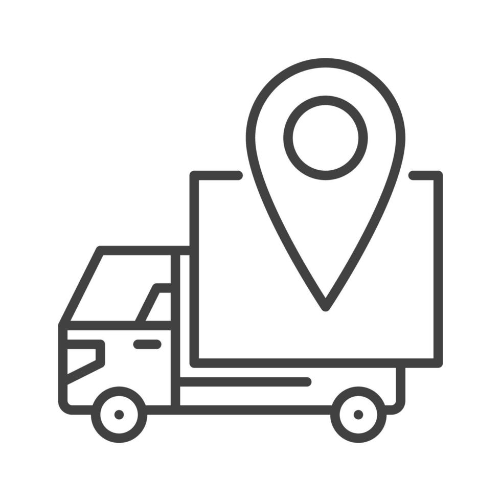 Delivery Truck with Geo Pin vector Location concept outline icon