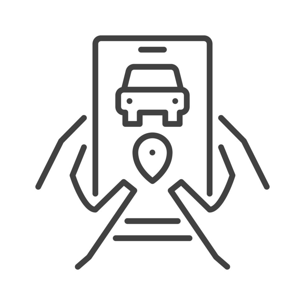Smartphone in Hands with Carsharing App vector concept line icon