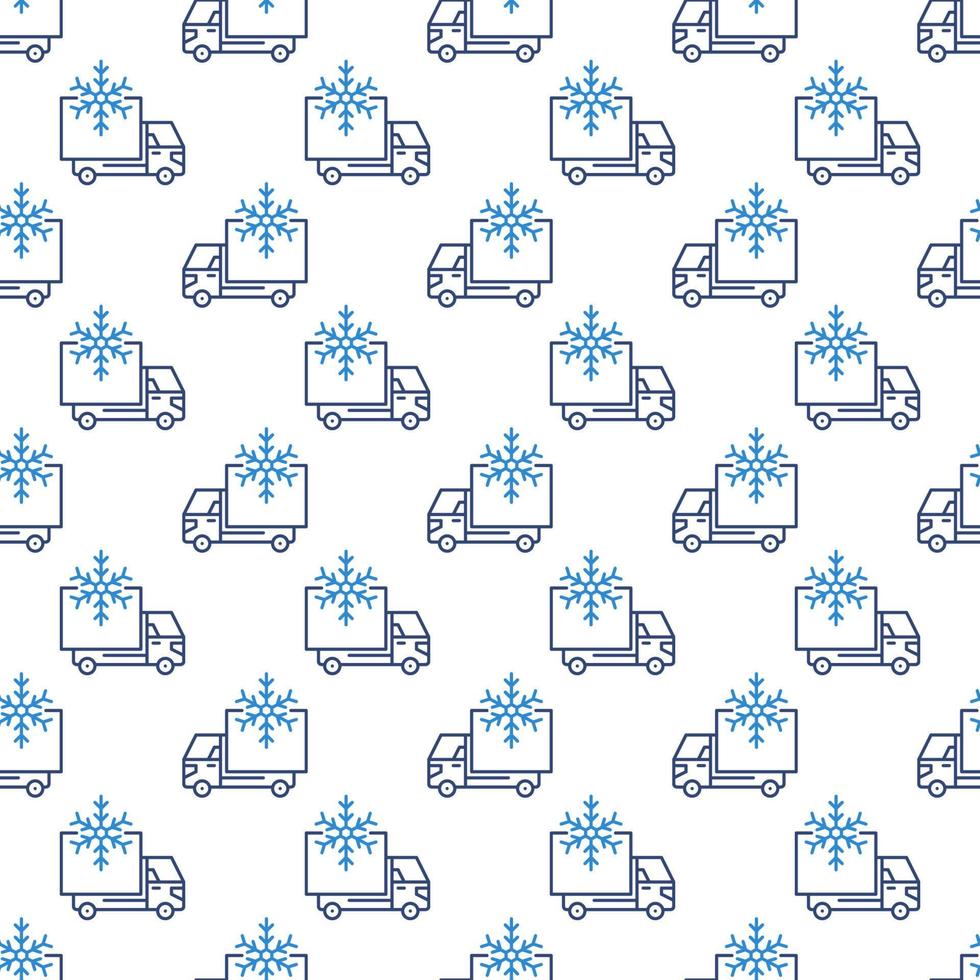 Truck Refrigerator with Snowflake vector concept line seamless pattern