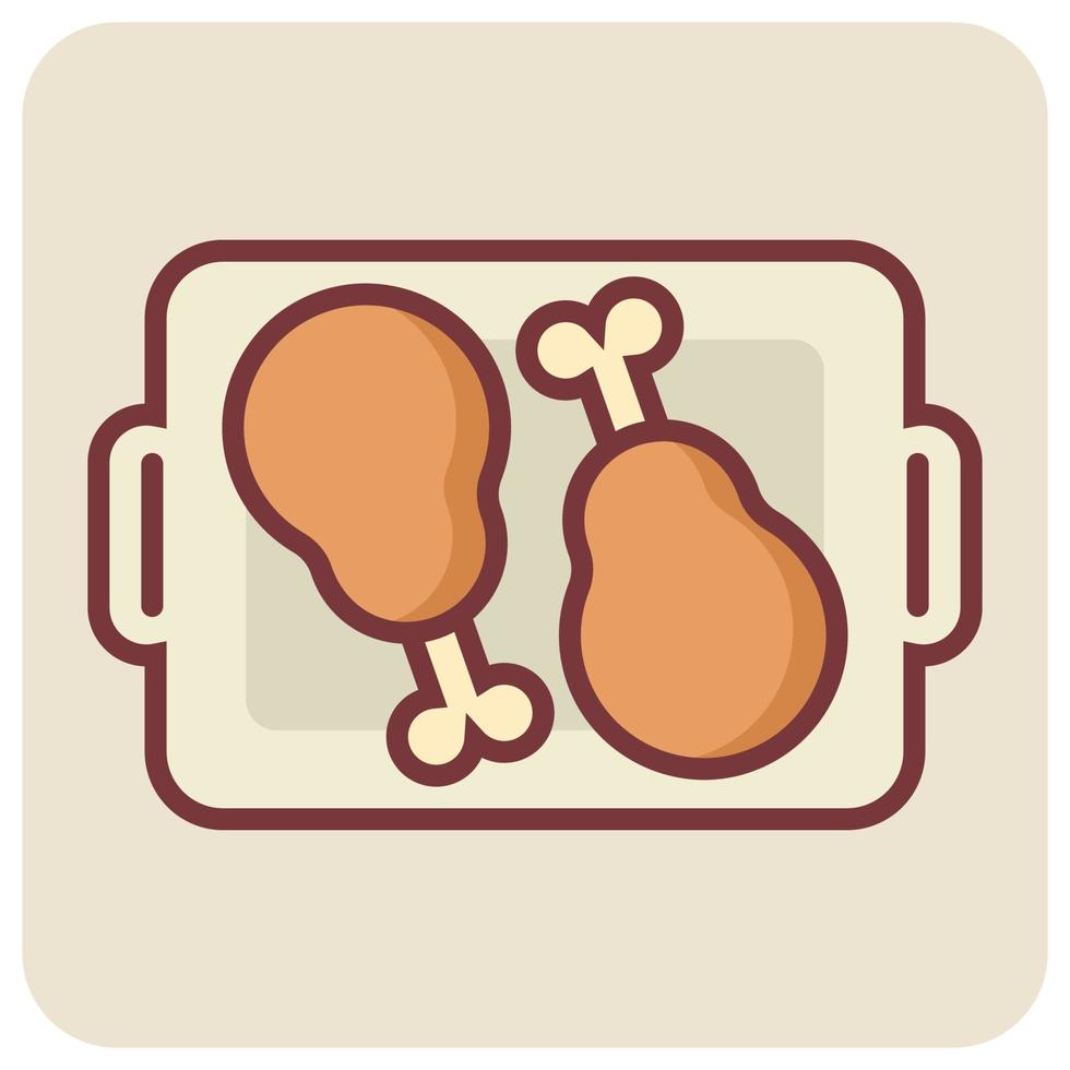 Filled color outline icon for chicken drumstick. vector