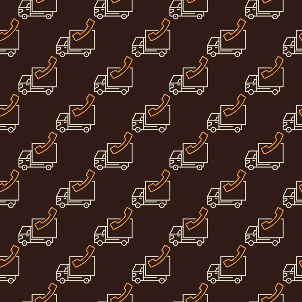 Phone with Delivery Truck vector line brown seamless pattern