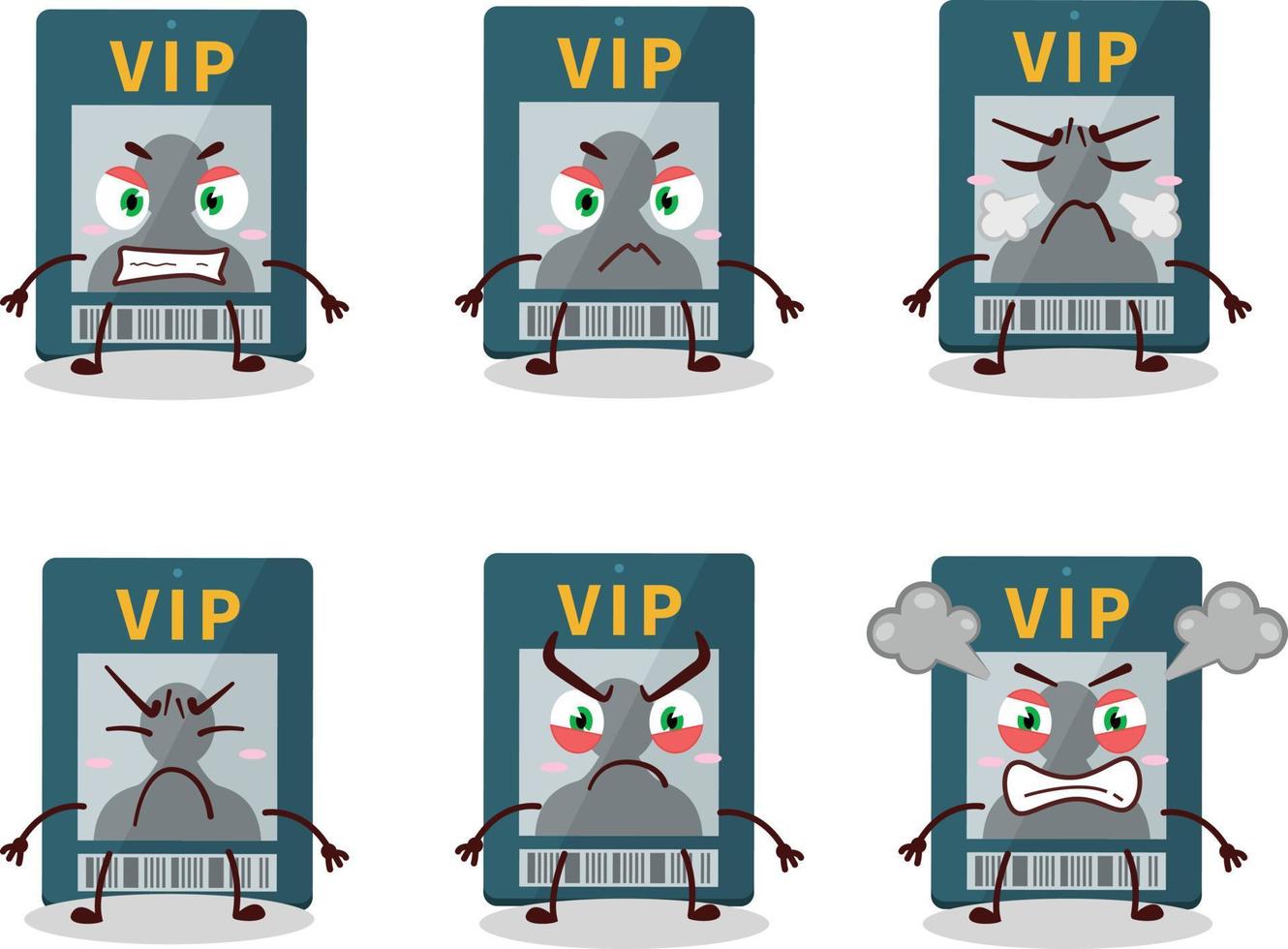 Vip card cartoon character with various angry expressions vector