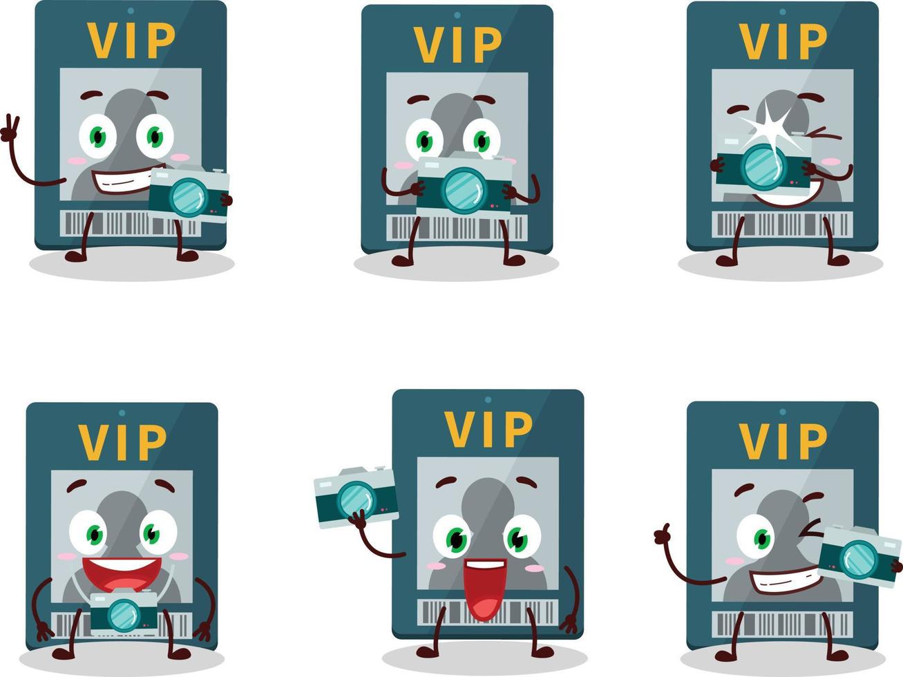 Photographer profession emoticon with vip card cartoon character vector