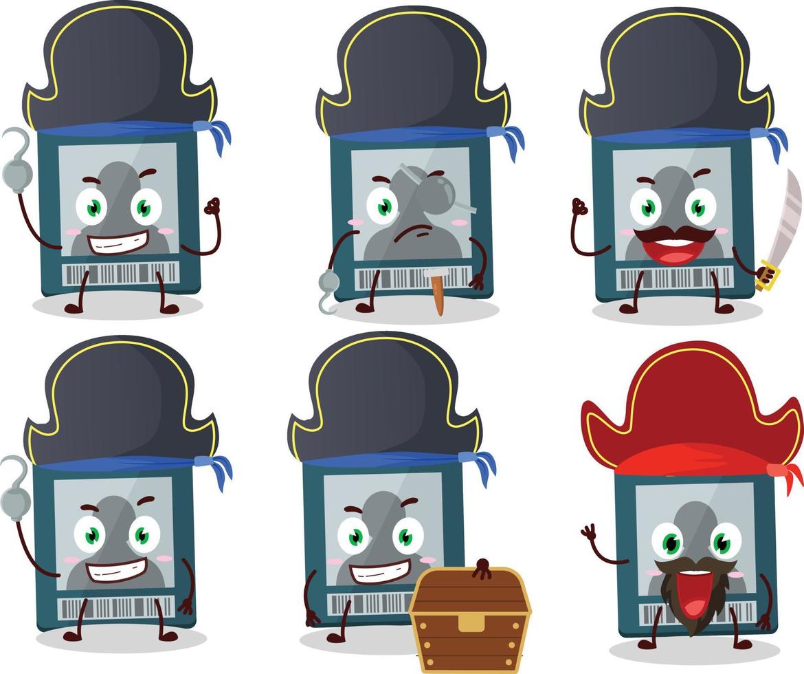 dibujos animados personaje de VIP tarjeta con varios piratas emoticones vector