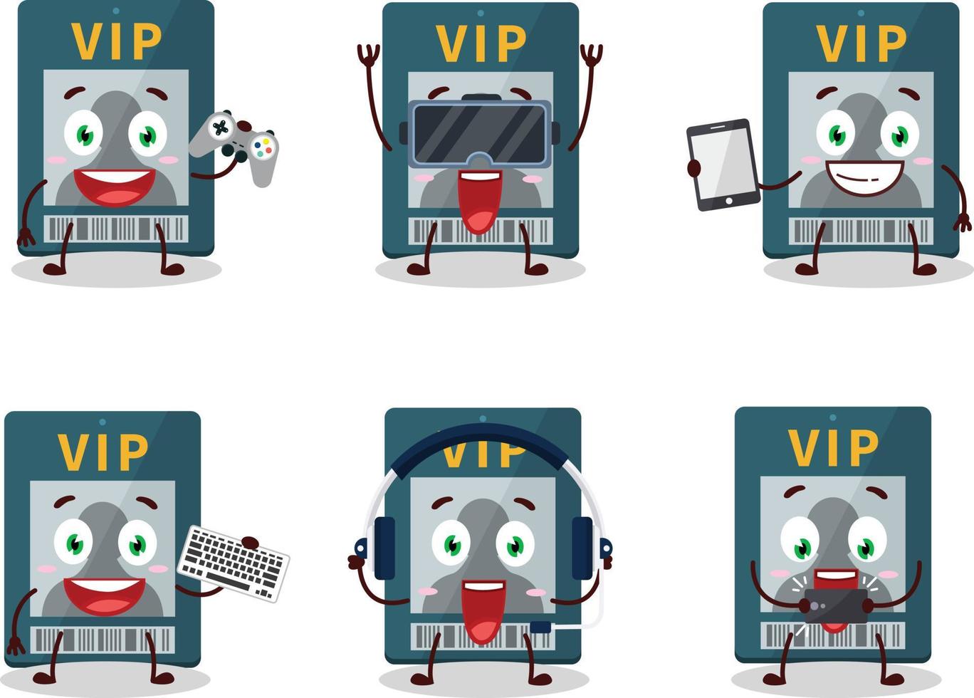 VIP tarjeta dibujos animados personaje son jugando juegos con varios linda emoticones vector