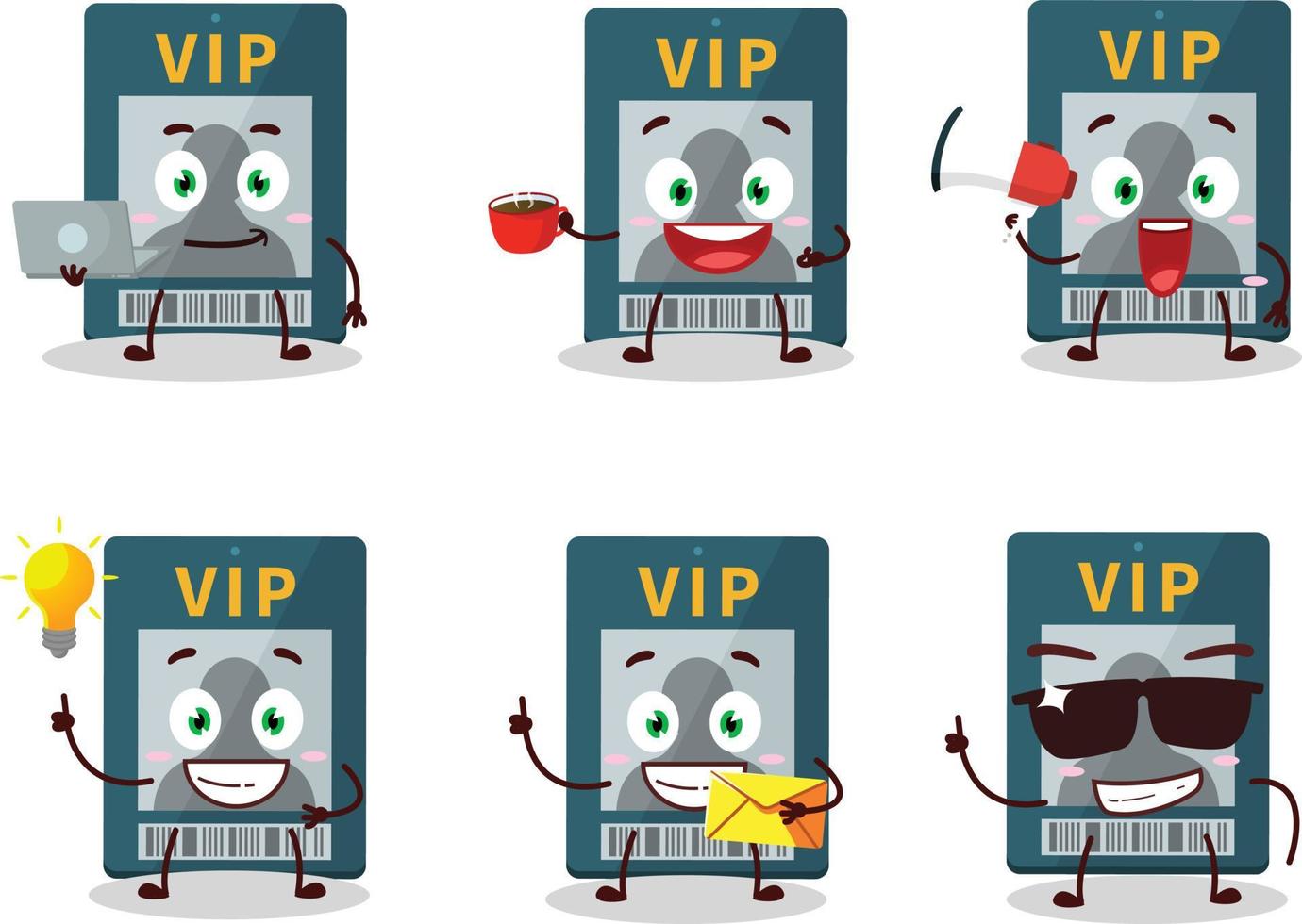 VIP tarjeta dibujos animados personaje con varios tipos de negocio emoticones vector