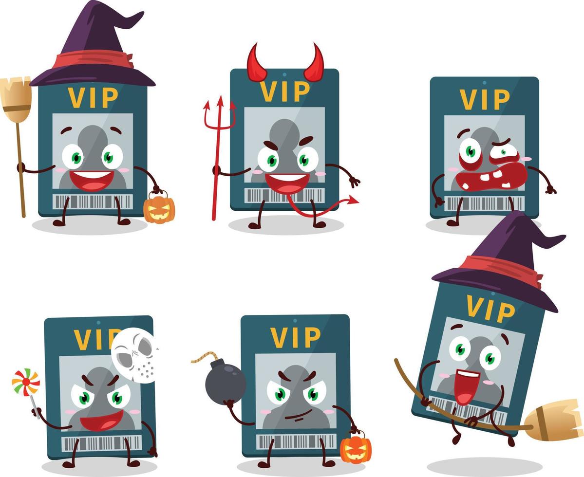 Halloween expression emoticons with cartoon character of vip card vector