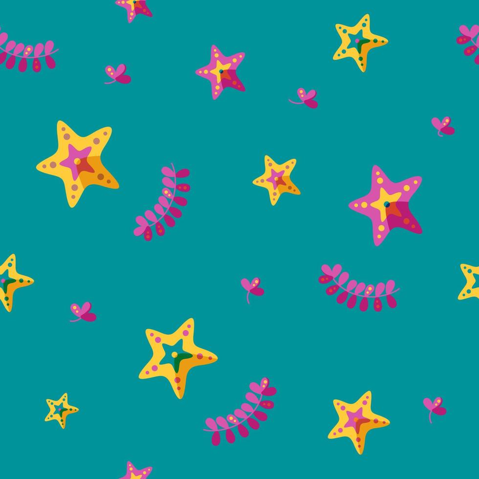 Seamless pattern with starfish and seaweed. Pattern for backgrounds. Vector illustration.