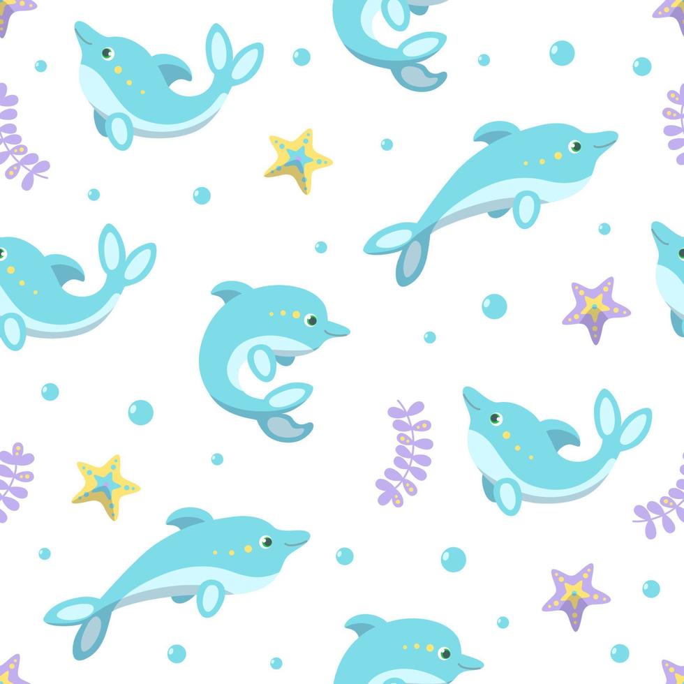 Dolphin seamless pattern on white background. Vector illustration