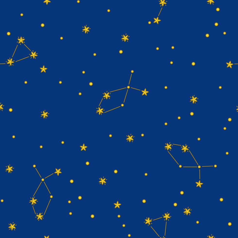 Starry night seamless pattern. Vector illustration in cute cartoon style