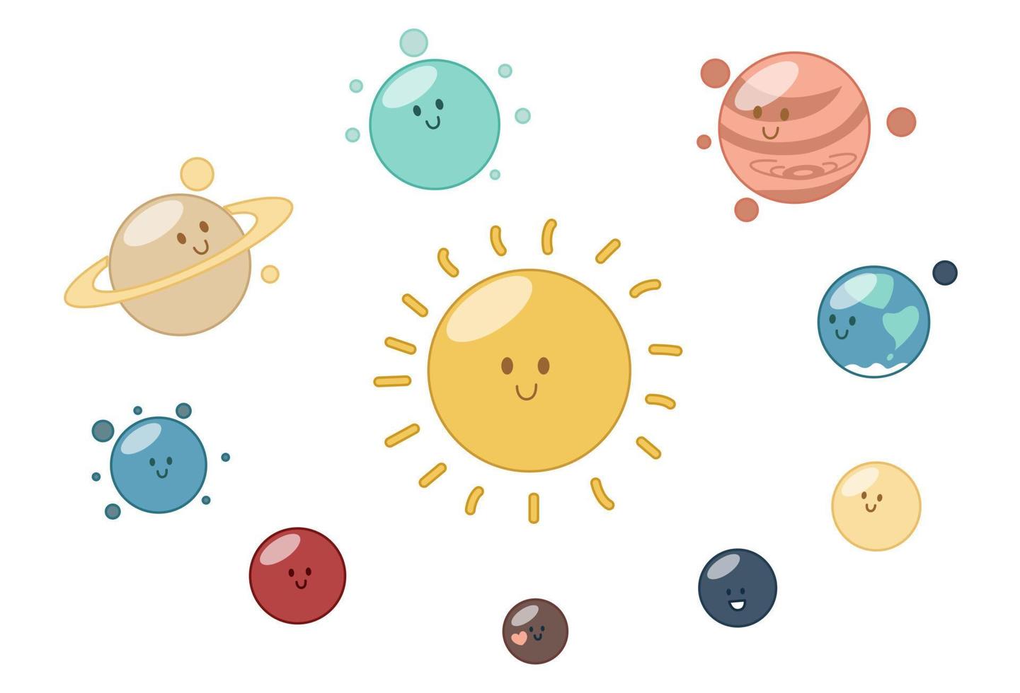 Solar system. Eight planets, Pluto and the Sun. Vector illustration