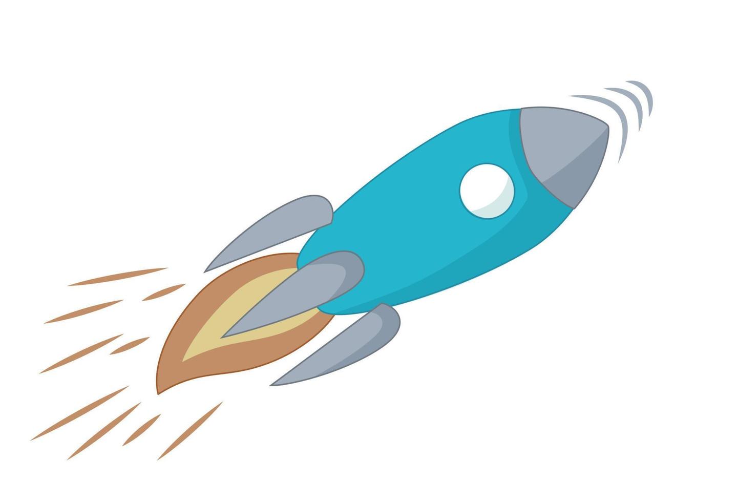 Rocket flying in outer space. SciFi concept in cartoon style. Vector illustration