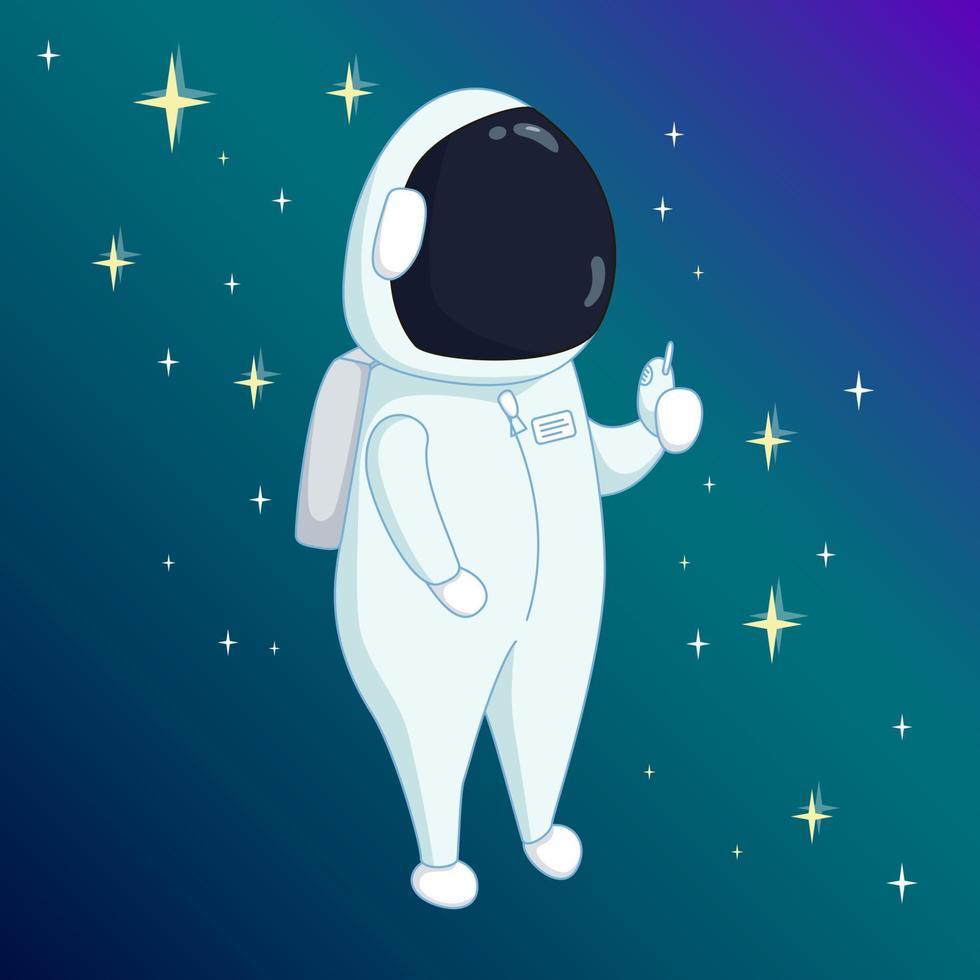 astronauta en el abierto espacio con brillante estrellas detrás a él. vector ilustración en linda dibujos animados estilo