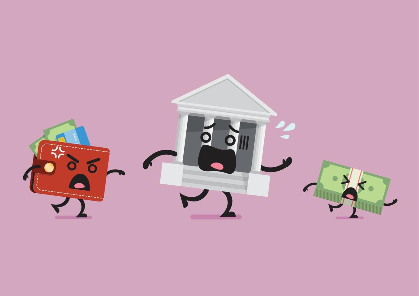 Bank money and wallet are running vector