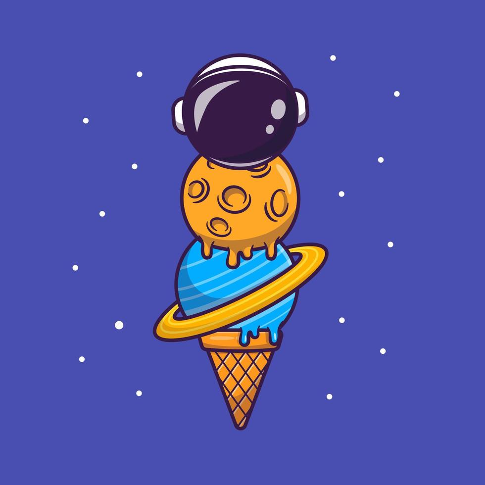 Cute Astronaut Ice Cream Cone Cartoon Vector Icon Illustration. Science Food Icon Concept Isolated Premium Vector. Flat Cartoon Style