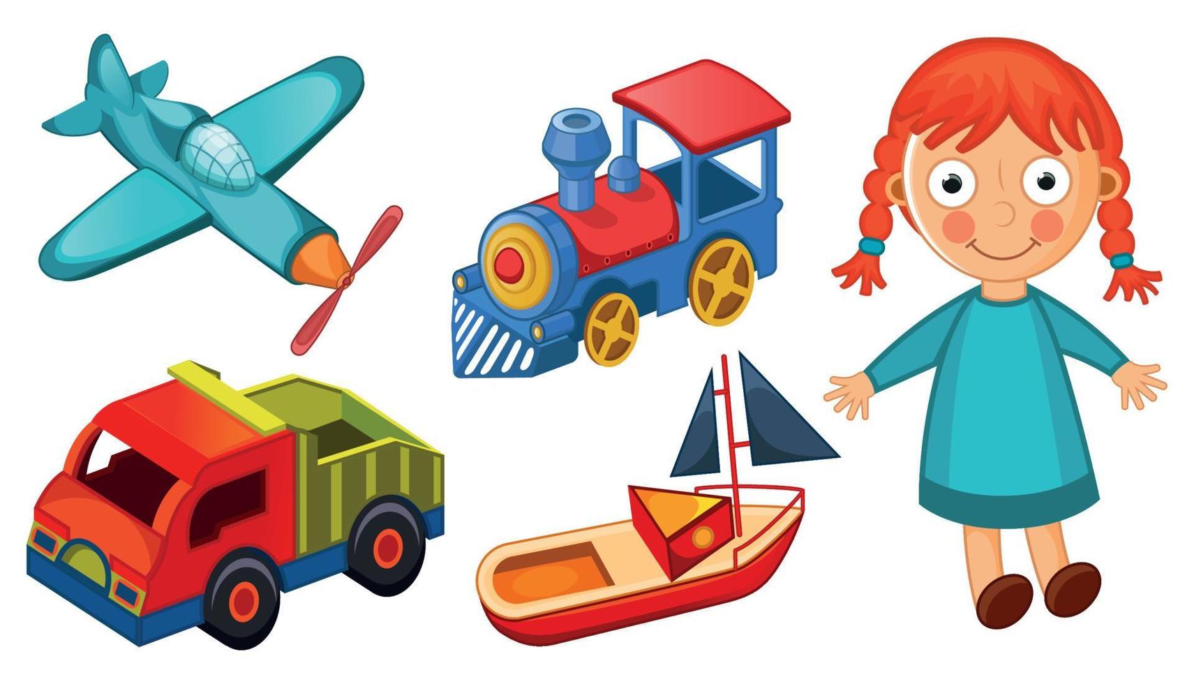 niños juguetes aislado en blanco antecedentes vector ilustración