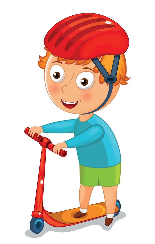 Little boy on a scooter in a helmet vector illustration