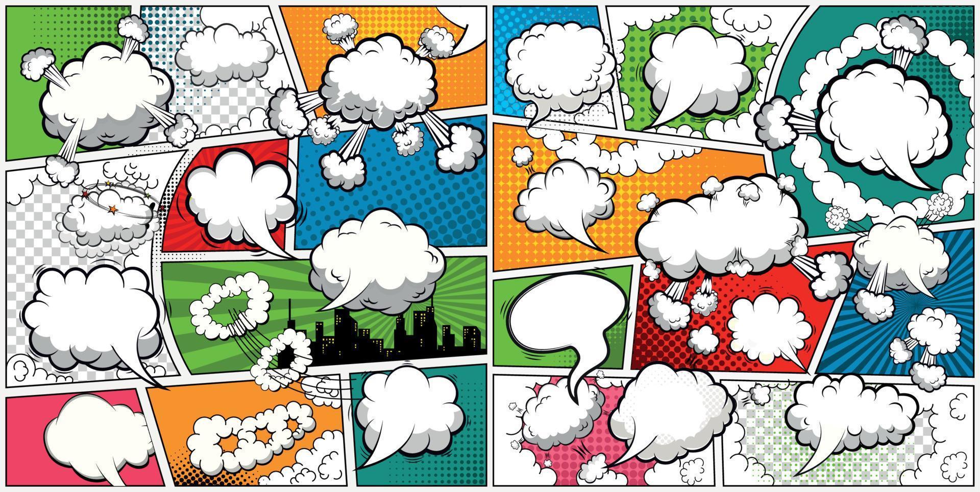 Comic book page template divided by lines with speech bubbles. Vector illustration