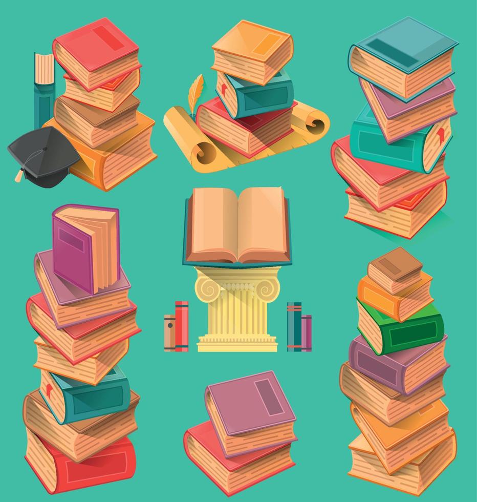 Set of book stacks in flat design vector illustration