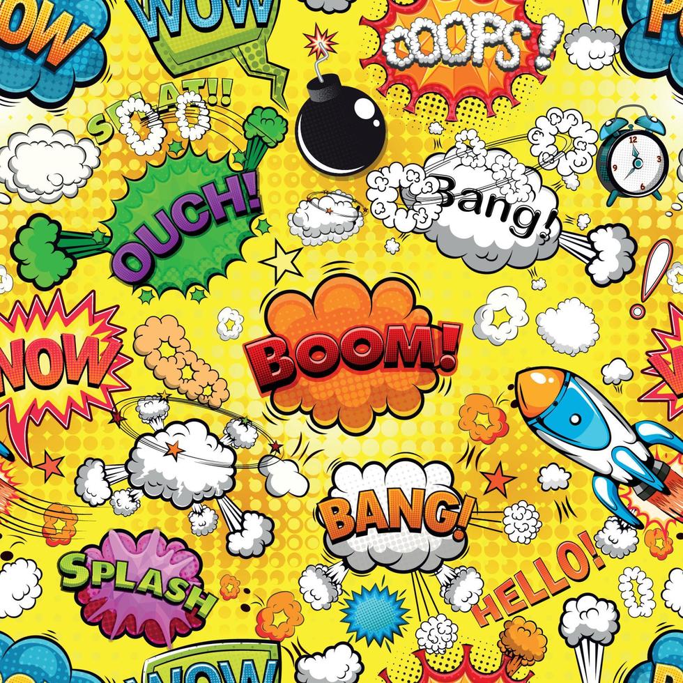 Comic speech bubbles seamless pattern on yellow background vector illustration